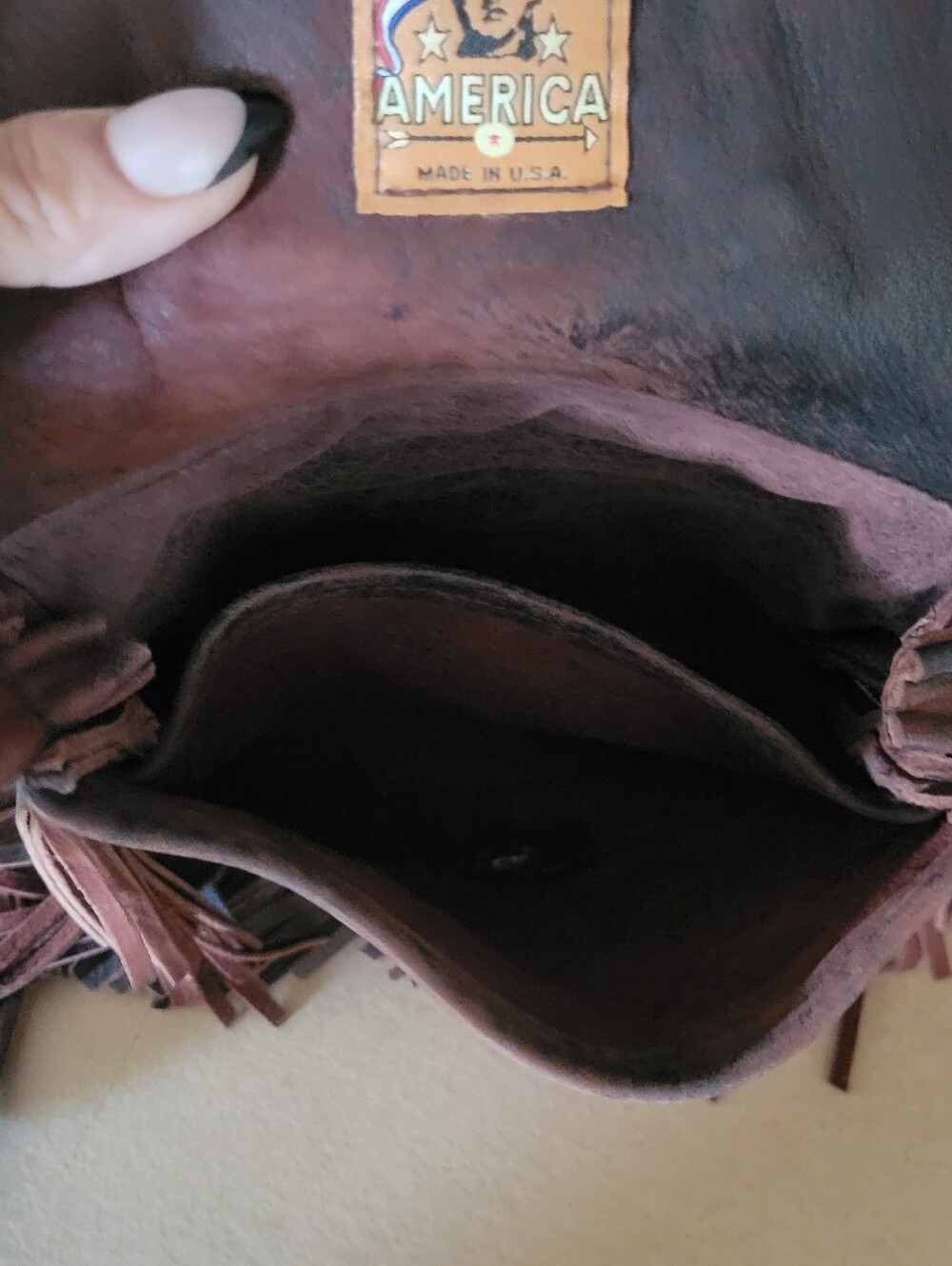 Fringed Brown Leather Crossbody Bag with Turquoise Accents - Picture 6 of 6